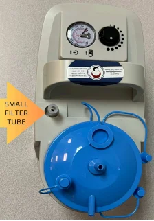 Small Filter tube connected to the top of the suction machine - Top View